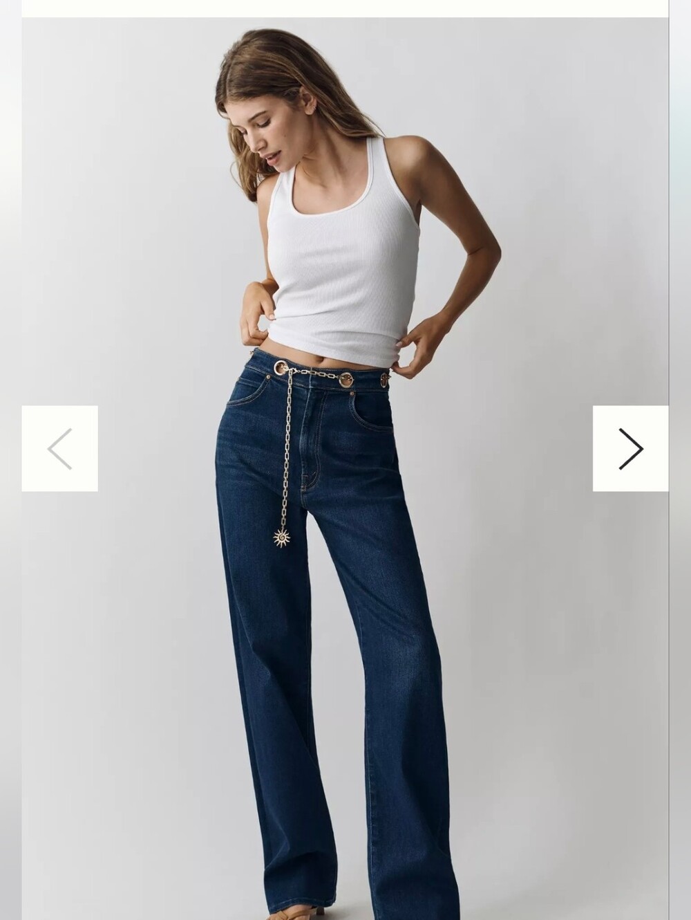 Mother Wide-Leg Dark Blue Jeans with Chain Belt